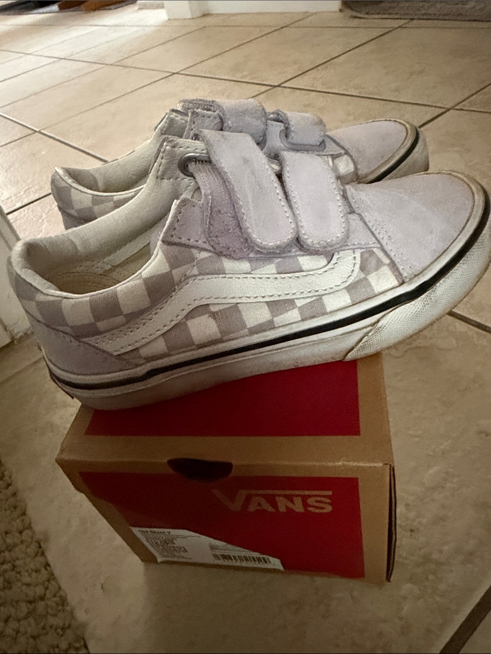 Vans Kids Checkerboard Velcro Sneakers - White/Grey